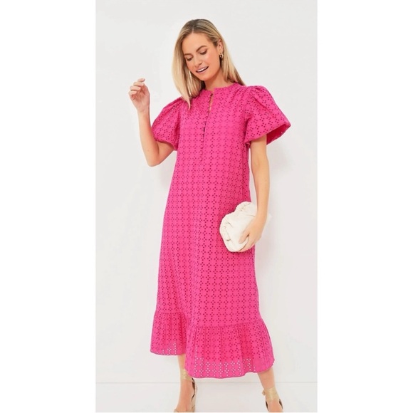Tuckernuck Hyacinth House Pink Eyelet‎ Midi Tryall Dress Size Small - Picture 2 of 16